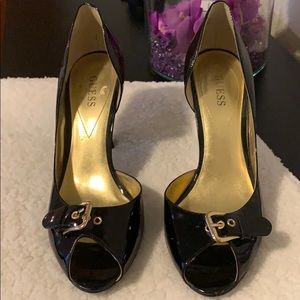 Guess, Black patent leather heels, barely worn.